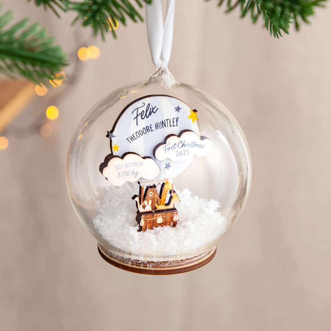 Image for 17. Hot Air Balloon First Christmas Baby Details Bauble