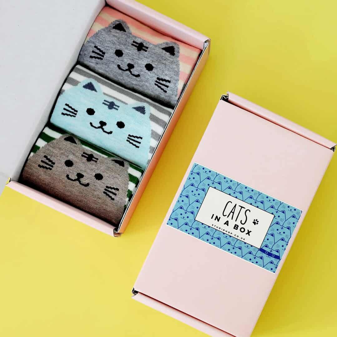 Image for Set of Three Cat Socks in A Gift Box