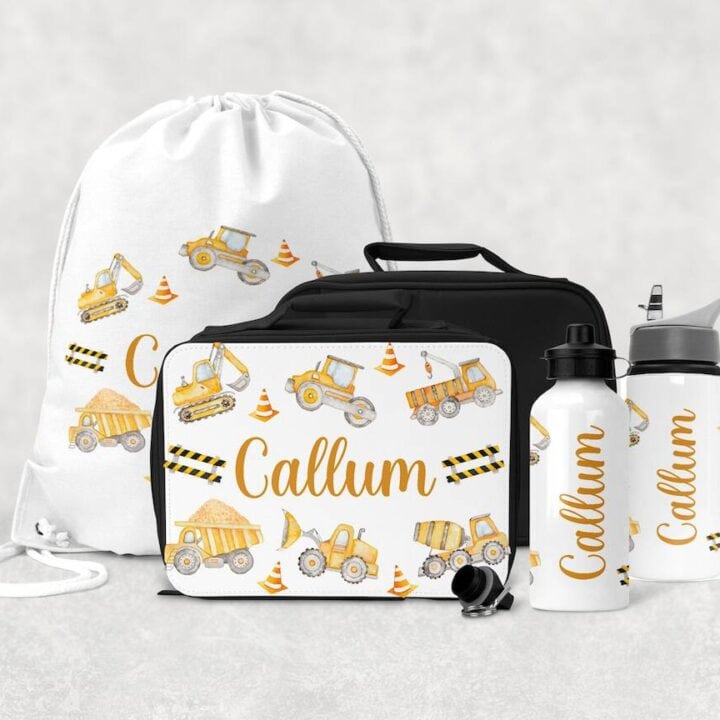 Image for 9. Personalised Back to School Set Construction/digger School Lunch Bag