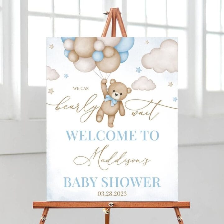 Image for 13. Editable Brown Bear Balloon Baby Shower Welcome Sign