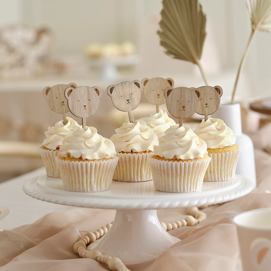 Image for 20. Wooden Teddy Bear Baby Shower Cupcake Toppers