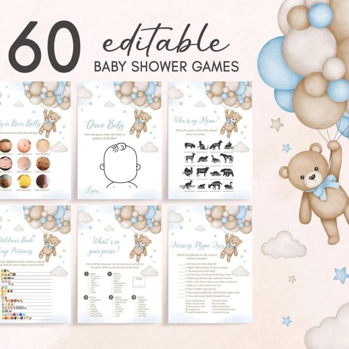 Image for 6. Editable Bear Balloon Baby Shower Games Bundle